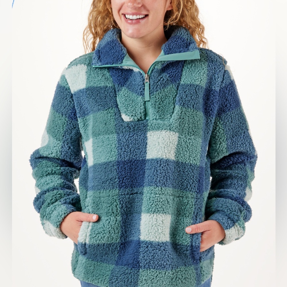 NWT Plaid Patterned Quarter Zip Sherpa Pullover